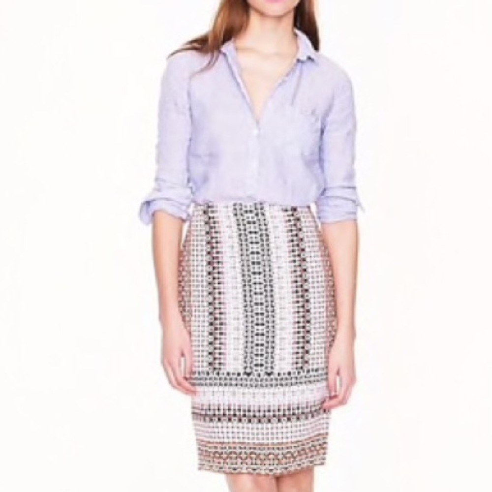 J Crew NWT Drapey pencil skirt in pink geo print